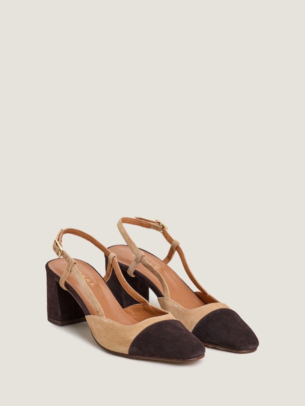 Jonak Paris Two-Tone Beige and Black Slingback Pumps